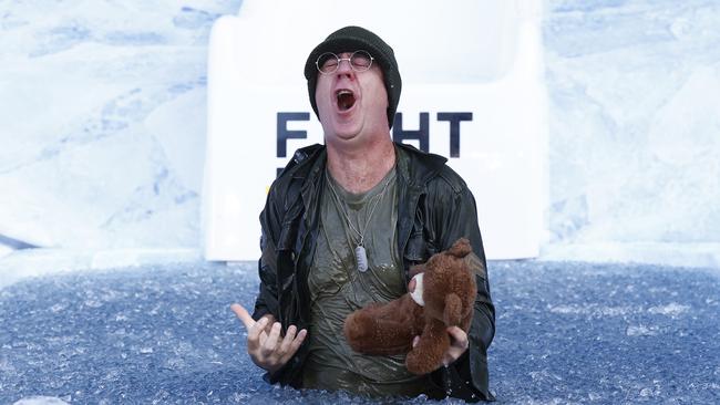 The media personality reacts after landing in the icy water. Picture: Getty Images