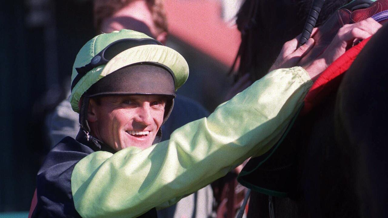 Jockey Dale Spriggs unsaddles racehorse On Her Toes after they combined to win Race 4 at Newcastle. 14/06/97.
Turf P/