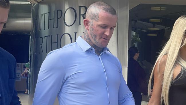 Harley Cranston (centre) leaving the Southport courthouse in 2023 after pleading guilty to affray. Picture: Jessica Paul