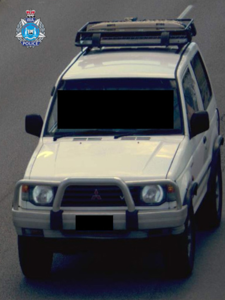 The white two-door Mitsubishi Pajero which was found burnt-out with a body inside near Jurien Bay, about 200km north of Perth. Picture: Supplied / WA Police