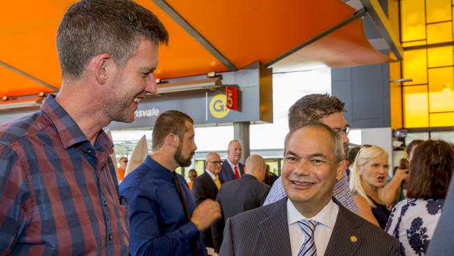 Transport Minister Mark Bailey and Gold Coast Mayor Tom Tate talking up light rail Picture: Jerad Williams