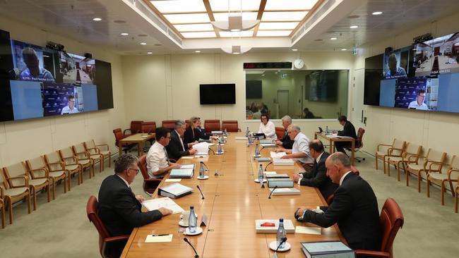 Prime Minister Scott Morrison during a Cabinet meeting with Ministers on Monday. Picture: Adam Taylor