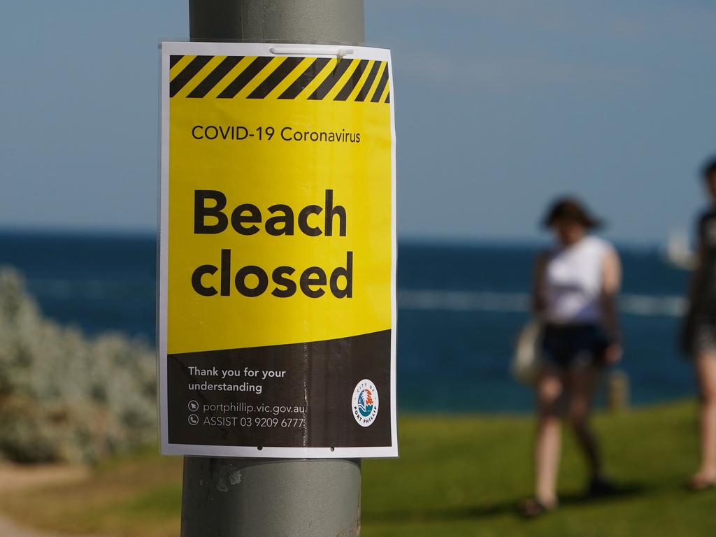 A familiar sign now seen across Australia’s beaches. Picture: AAP Image/Scott Barbour