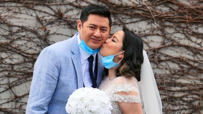 ‘An intimate wedding is fine’: Miguelito Abenes and Geraldine Saguinsin got married on Wednesday, while they could. Picture: Aaron Francis