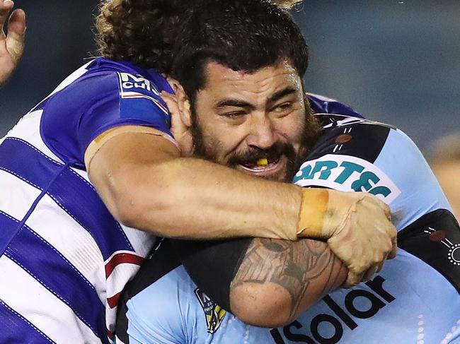 Cronulla's Andrew Fifita during the Cronulla Sharks v Bulldogs NRL match at Southern Cross Group Stadium, Cronulla. Picture: Brett Costello