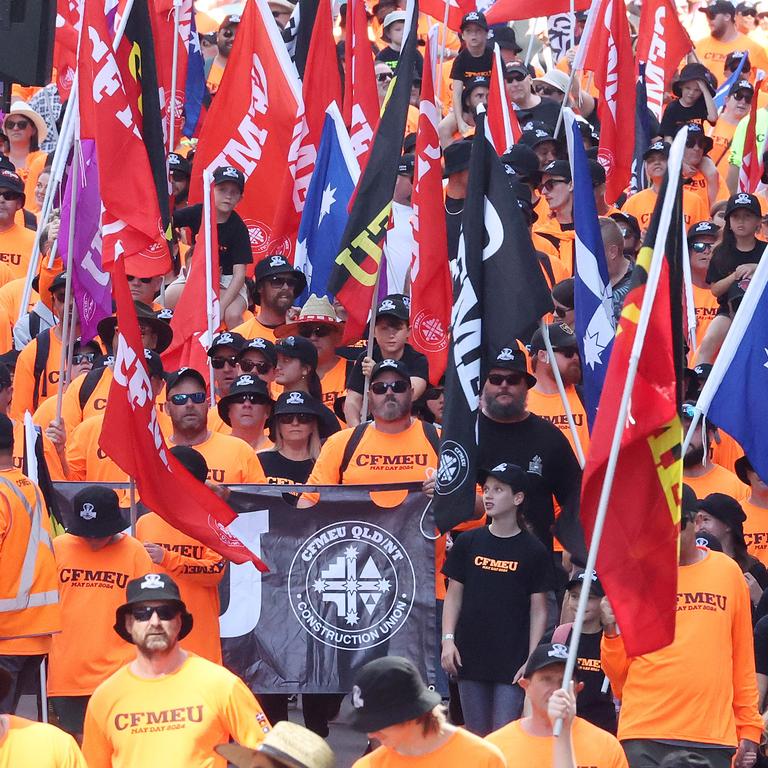 CFMEU members at a Brisbane Labour Day March. Picture: Liam Kidston