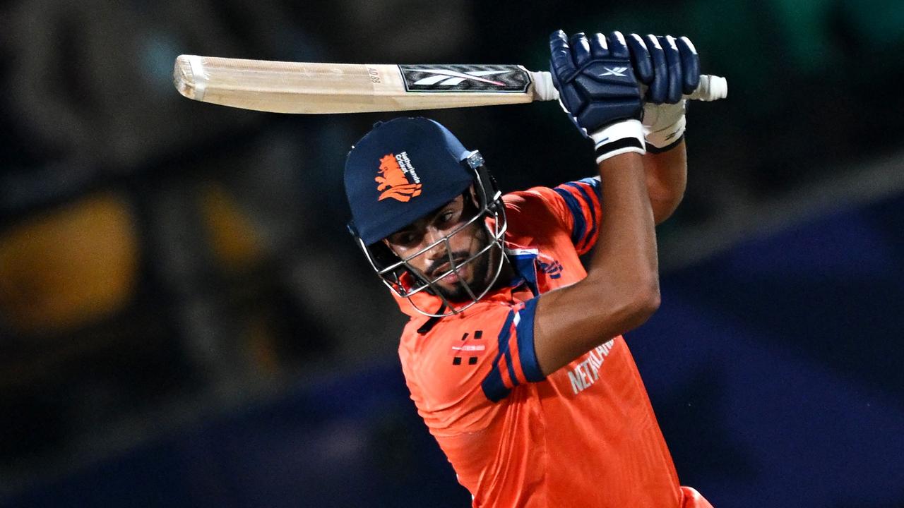 Netherlands' Aryan Dutt plays a shot during the impressive Dutch innings. Picture:AFP