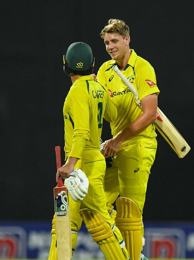 Cameron Green (R) and Alex Carey finished it off with the bat. Picture: AFP