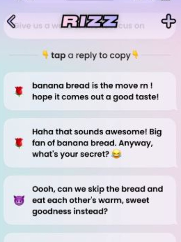 RIZZ is another app that crafts witty responses using AI. Picture: Reddit