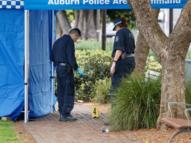 Police were called to Auburn Memorial Park around 7am. Picture: Max Mason-Hubers