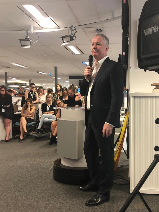 Hugh Marks addresses the troops.