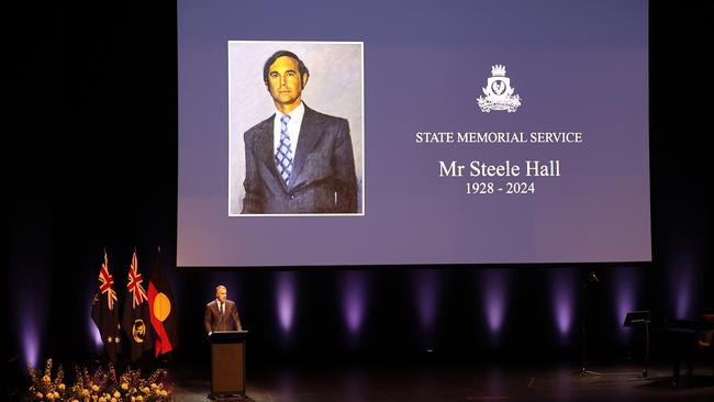 South Australian Premier Peter Malinauskas speaks during the state memorial service to celebrate the life of Steele Hall. Picture: NewsWire / David Mariuz