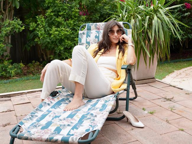 vintage Esprit pants, Ted Lapidus sunglasses, vintage blaze and Mansur Gavriele kitten heels. Picture: Katrina Lezaic