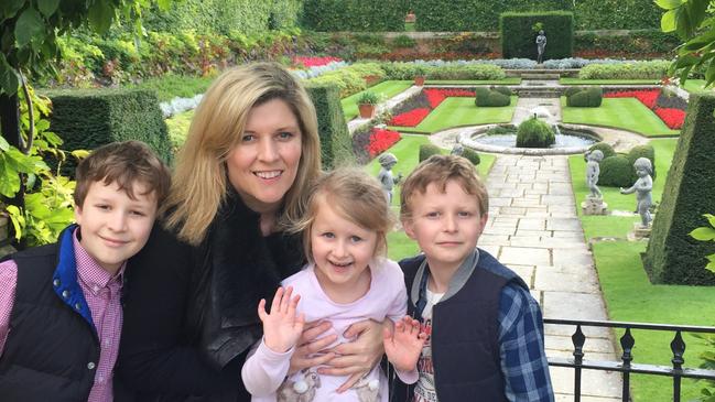 Deborah Sims with her children Cameron, Natasha and Marlowe at Hampton Court Palace in England in 2015, when Deborah started the clinical drug trial.