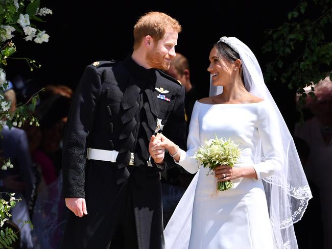 The Duke and Duchess of Sussex on their wedding day outside Windsor Castle. Picture: Getty Images