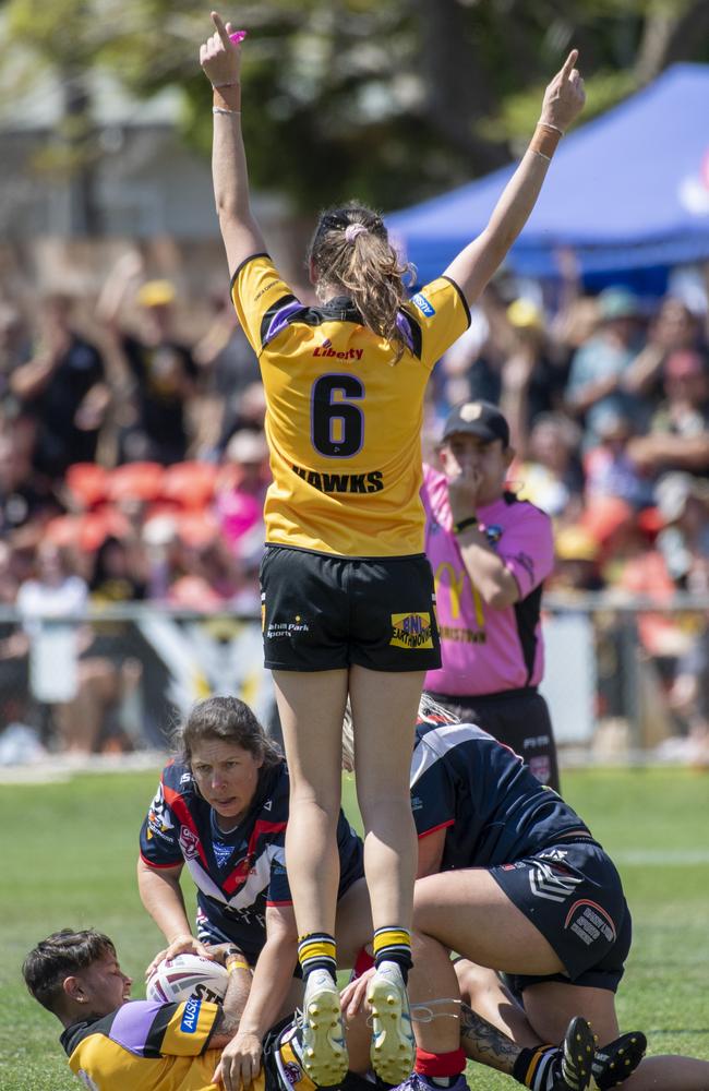 Ellen Nussey celebrates the win for Gatton. Warwick vs Gatton. 2021 TRL women's final. Sunday, September 19, 2021. Picture: Nev Madsen.