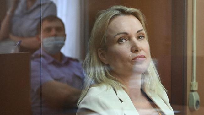 Marina Ovsyannikova stands inside a defendants' box during a court session over charges of ‘discrediting’ the Russian army, in Moscow, in August 2022. Picture: AFP