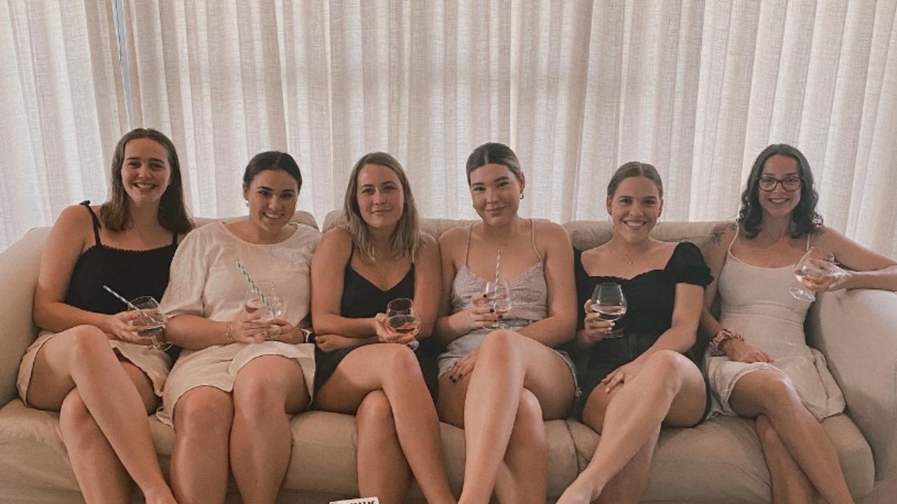 Friends Lily Galbraith (second from left) and Emma McLean (third from right) were caught up in the horror crash.