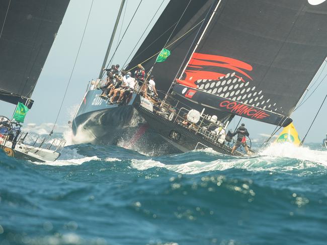 SYDNEY, AUSTRALIA - DECEMBER 26: Andoo Comanche heads for the outside marker during the start of the Sydney Hobart Yacht Race on December 26, 2022 in Sydney, Australia. (Photo by Steve Christo - Corbis/Corbis via Getty Images)