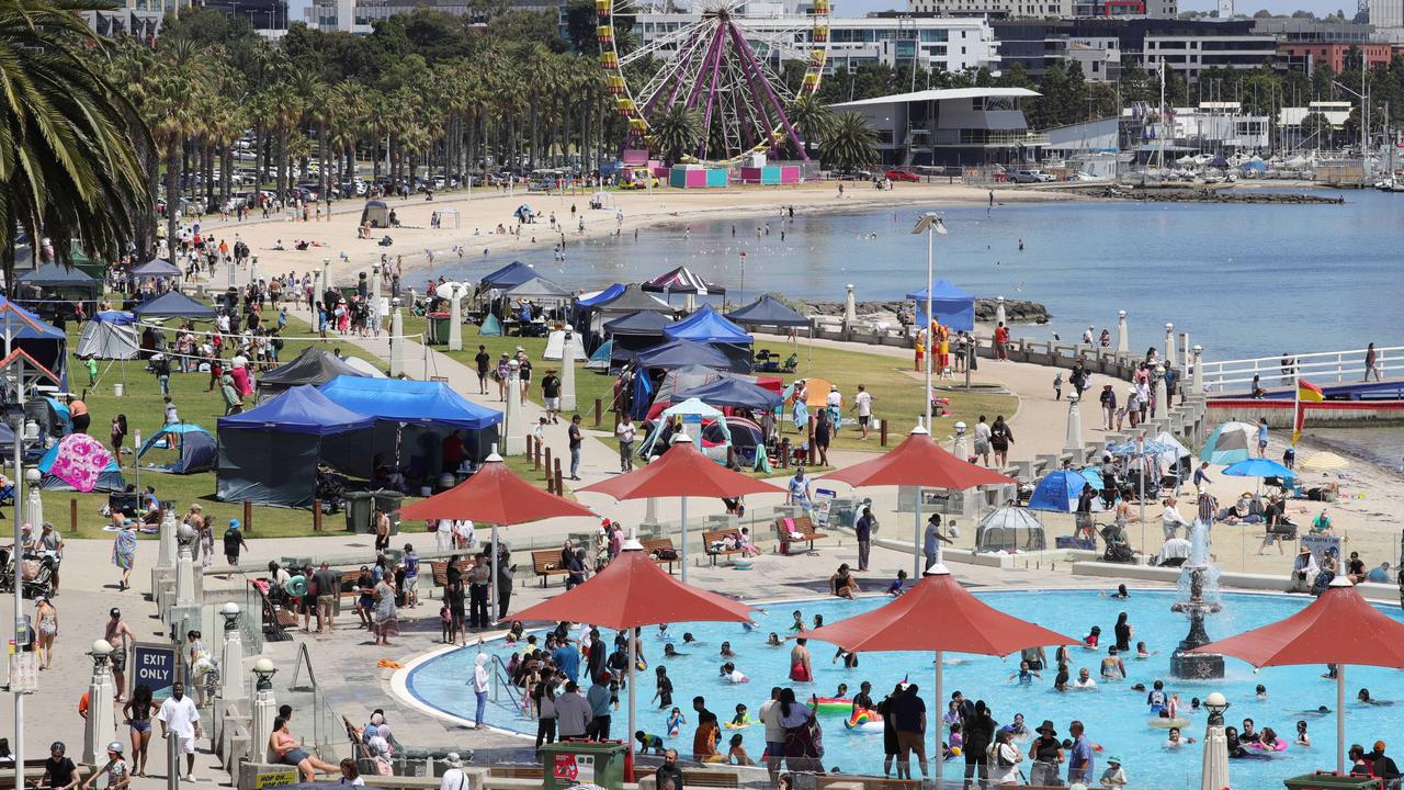 There were hundreds of people at the Geelong waterfront on New Year’s Day. Picture: Mark Wilson