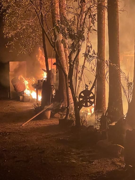 Fire destroyed a house in Upper Crystal Creek, near Murwillumbah, last night. Picture Murwillumbah Fire &amp; Rescue NSW and NSW RFS.