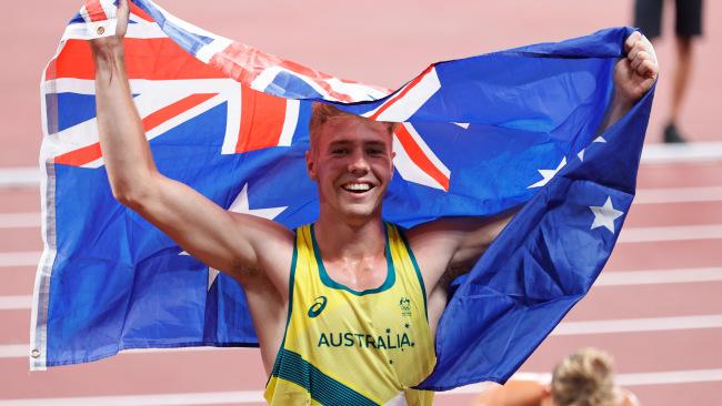 Ash Moloney celebrates his decathlon bronze.