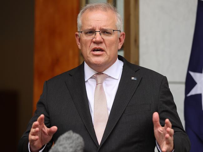 Prime Minister Scott Morrison during a press conference held at Parliament House in Canberra. Picture: NCA NewsWire / Gary Ramage