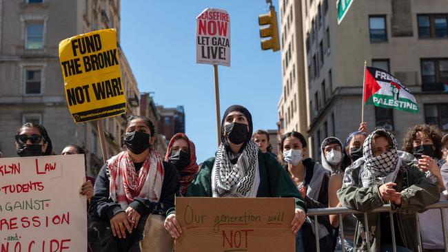 Pro-Palestinian supporters rally on the campus of Columbia University. Picture: AFP