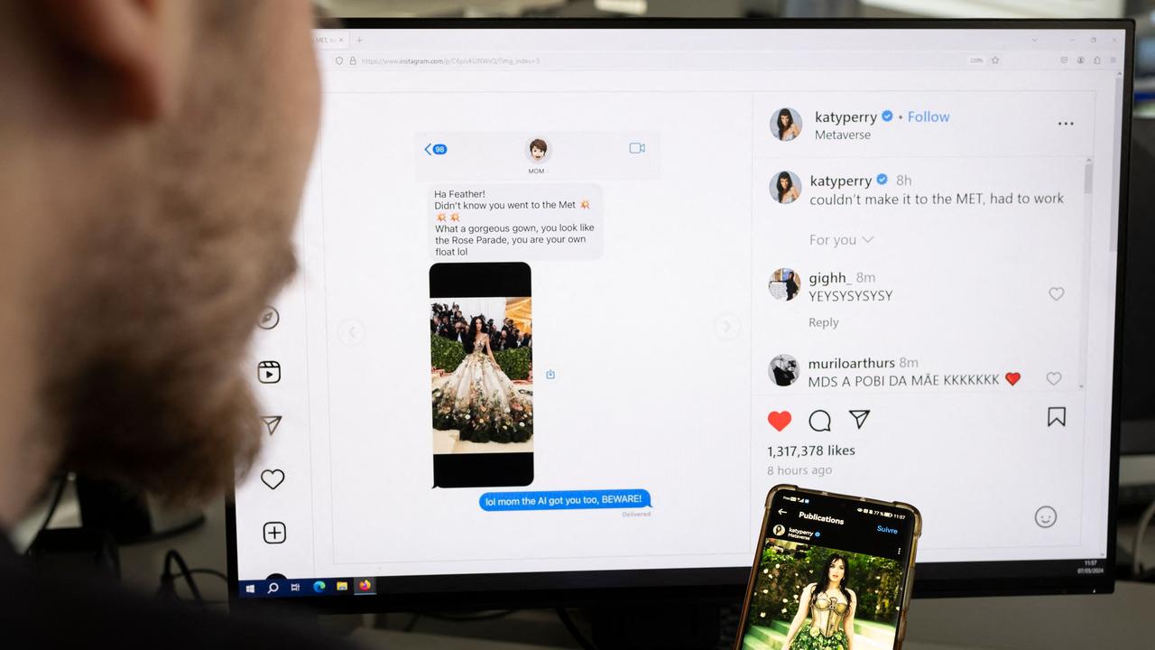US singer Katy Perry posted this Artificial Intelligence (AI) generated picture of her on her Instagram account after the deepfake circulated online. Picture: Olympia De Maismont / AFP