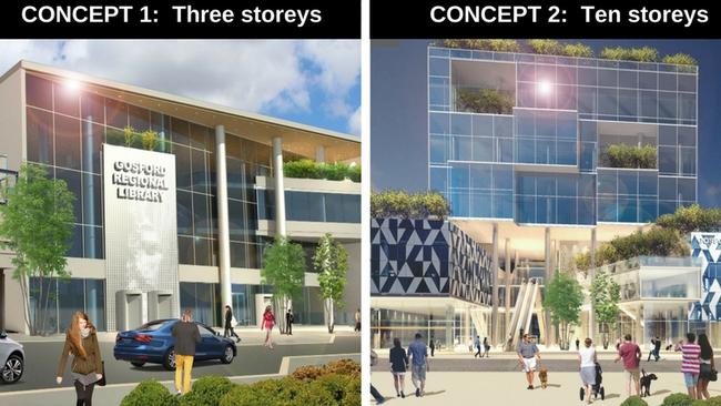 The two initial concept designs council released for the Gosford Regional Library