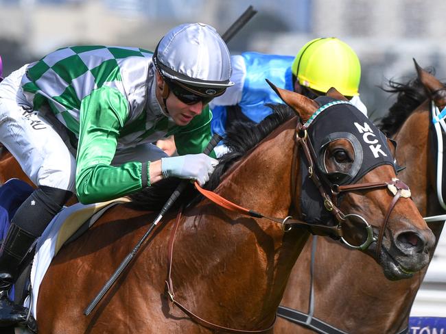 Jockey Jye McNeil rides Amadeus to victory in race 7, the Chester Manifold Stakes, during Chester Manifold Stakes Day at Flemington Racecourse in Melbourne, Saturday, January 11, 2020. (AAP Image/Vince Caligiuri) NO ARCHIVING, EDITORIAL USE ONLY