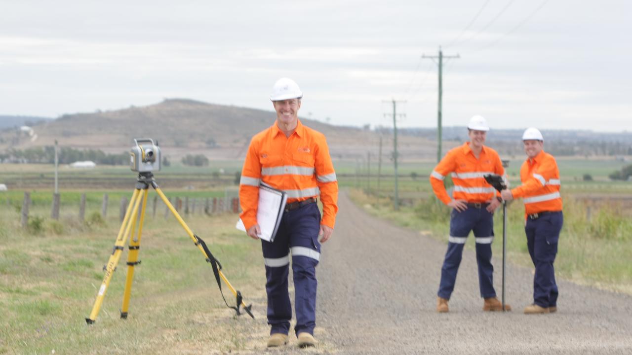 Jake Laing, Scott Schultz, Matthew Williams surveying for the Inland rail project.