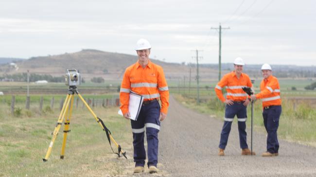 Jake Laing, Scott Schultz, Matthew Williams surveying for the Inland rail project.