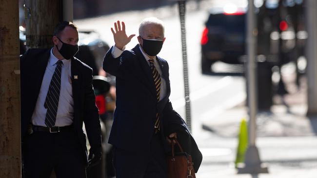 Joe Biden arrives at his headquarters in Wilmington, Delaware, on Wednesday. Picture: AFP