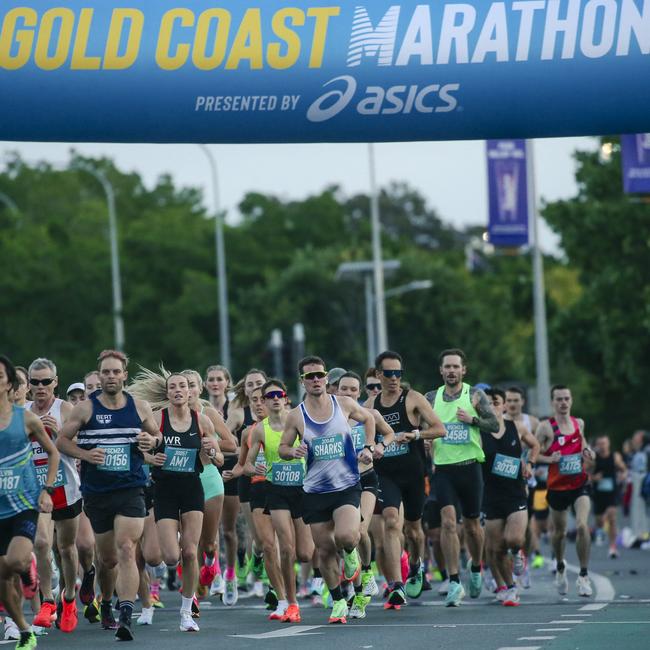 The start of the 10km as a cast of thousands get underway at the start of the 2024 Gold Coast Marathon. Picture: Glenn Campbell