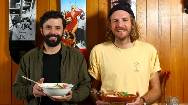 Apres Surf at Mermaid Beach’s James Angell and Richard O'Hanlon. Photo: David Clark