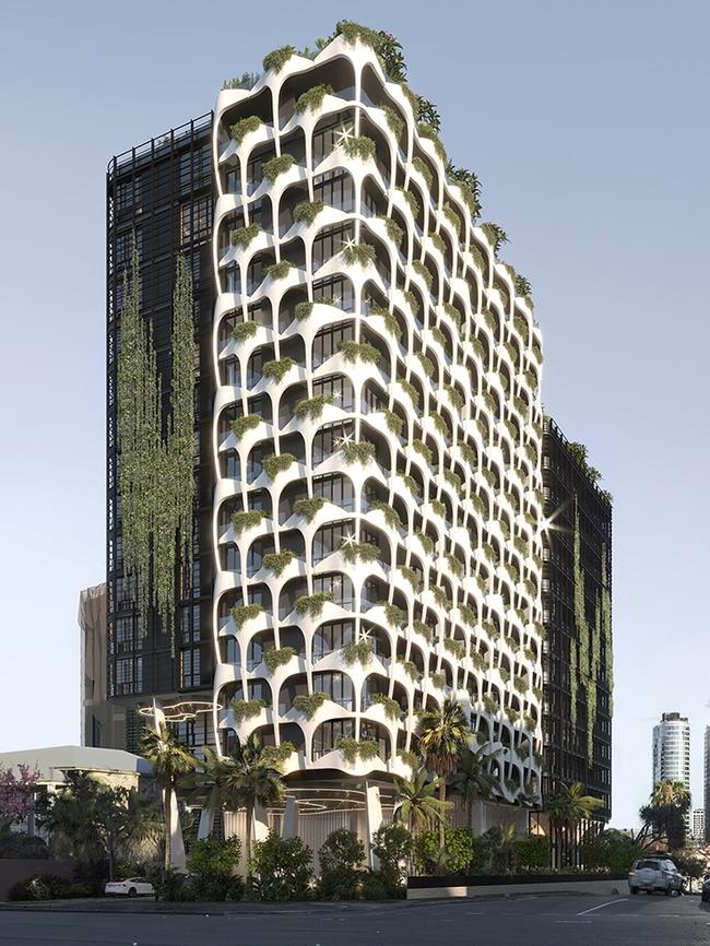 An artist’s impression of Oria, a new art deco residential tower planned for Brisbane.