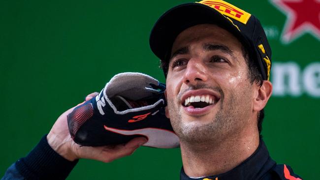The lump in question, visible as Ricciardo prepared for his post-race celebratory shoey.