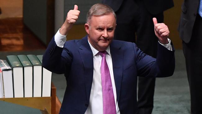 Opposition leader Anthony Albanese after his budget reply speech. Picture: Getty Images