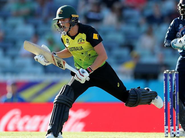 Meg Lanning’s face can’t hide just how important the win against Sri Lanka was for the team’s World Cup campaign. Picture: AAP IMAGE/RICHARD WAINWRIGHT