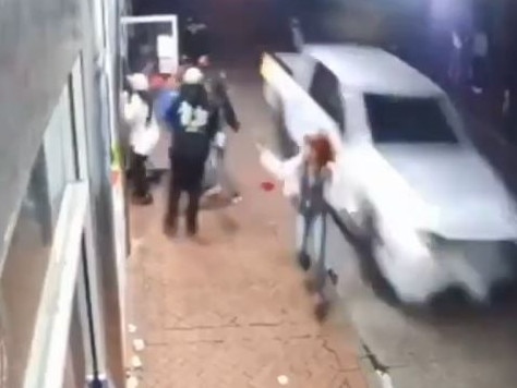 A camera on Bourbon Street in New Orleans, showing the F-150 driven by ISIS Terrorist Shamsud-Din Jabbar as people jump out of its way before he continues running down several Partygoers during today's Terrorist Attack..