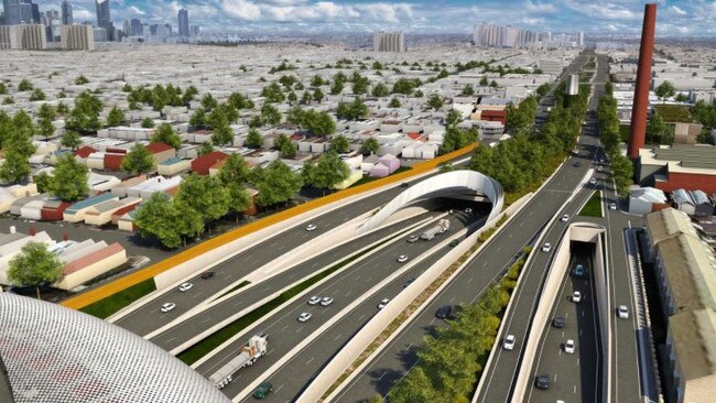 An artist impression of the East West Link, which has been shelved from the Coalition’s list of priorities. Picture: Supplied