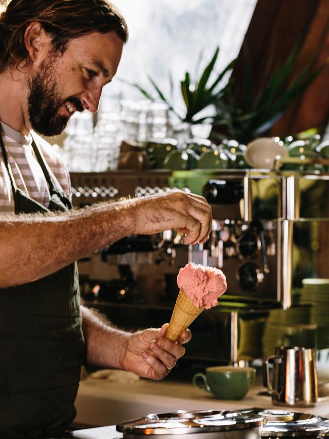 Mr Hughes serves up gelato.