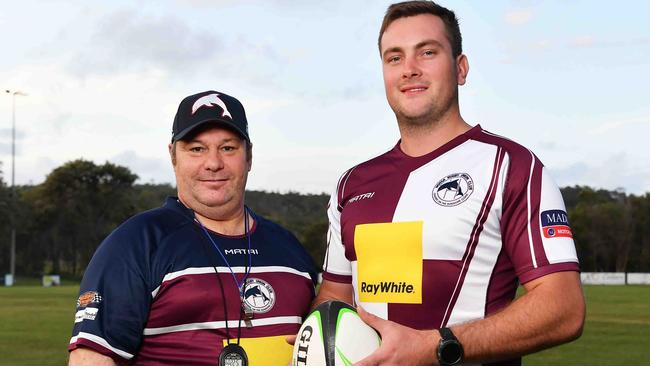 Noosa Dolphins Rugby Union. Pictured, Paul Robson and Levi Shaw. Photo: Patrick Woods.