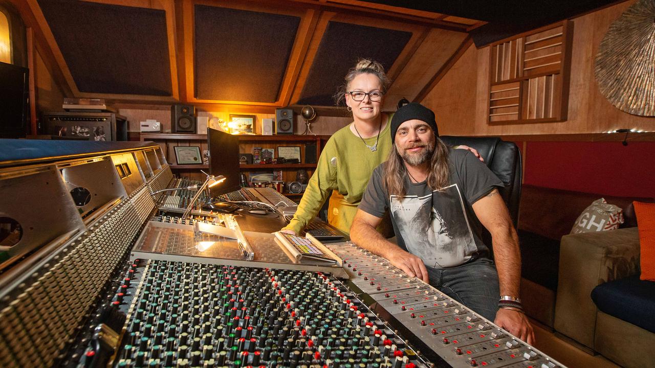 Mark Robins and Lisa McCormick inside the attic recording studio. Picture: Mark Stewart