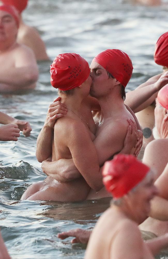 Nude Solstice Swim at Long Beach Sandy Bay as part of Dark Mofo 2022. Picture: Nikki Davis-Jones