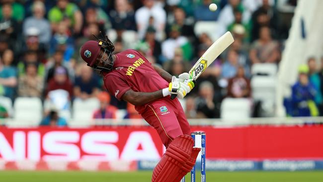 Even the ‘Universe Boss’ Chris Gayle has to duck and weave occasionally. Picture: Getty