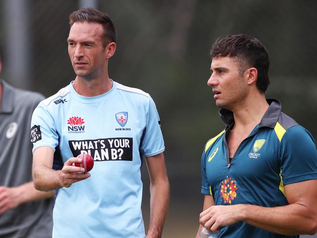 Trent Copeland, pictured with Australian cricketer Marcus Stoinis, will be courtside with pal Joe Ingles to watch wife Kim Green.