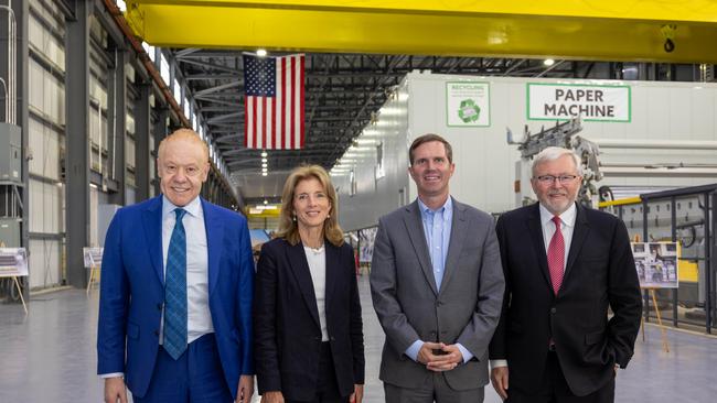 Billionaire recycling king Anthony Pratt with Caroline Kennedy, Kentucky Governor Andy Beshear and Kevin Rudd.