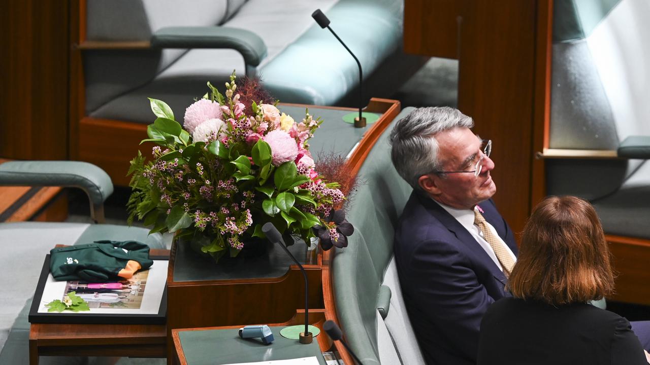 Flowers were laid on Ms Murphy’s seat. Picture: NCA NewsWire/Martin Ollman.